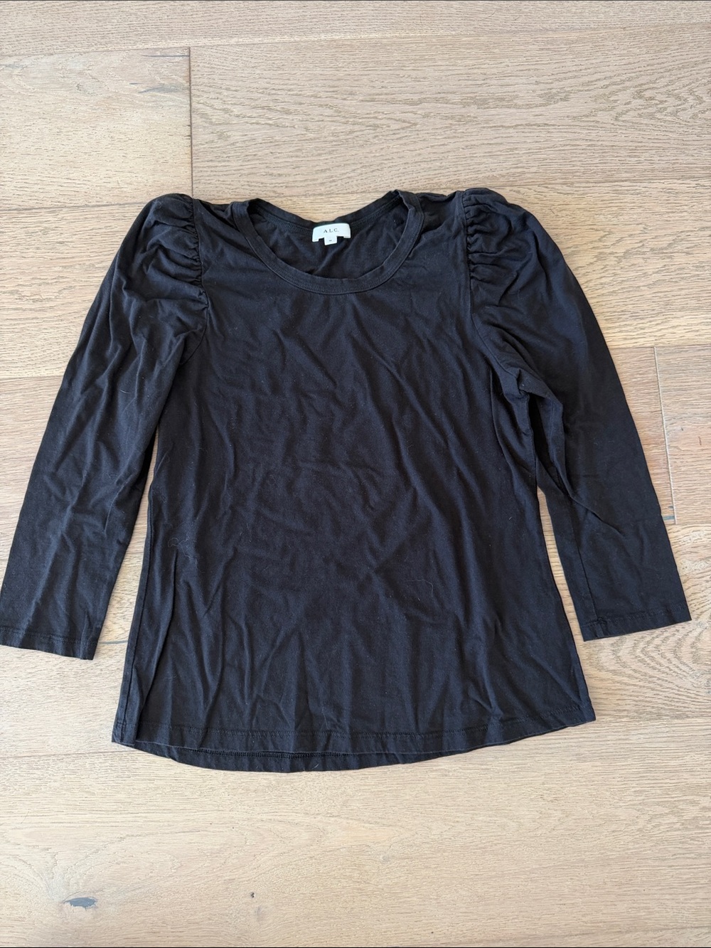 A.L.C. Black Puff-Shoulder Long Sleeve Tee Shirt
